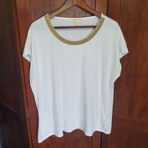Michael Kors white soft t-shirt gold collar EUC